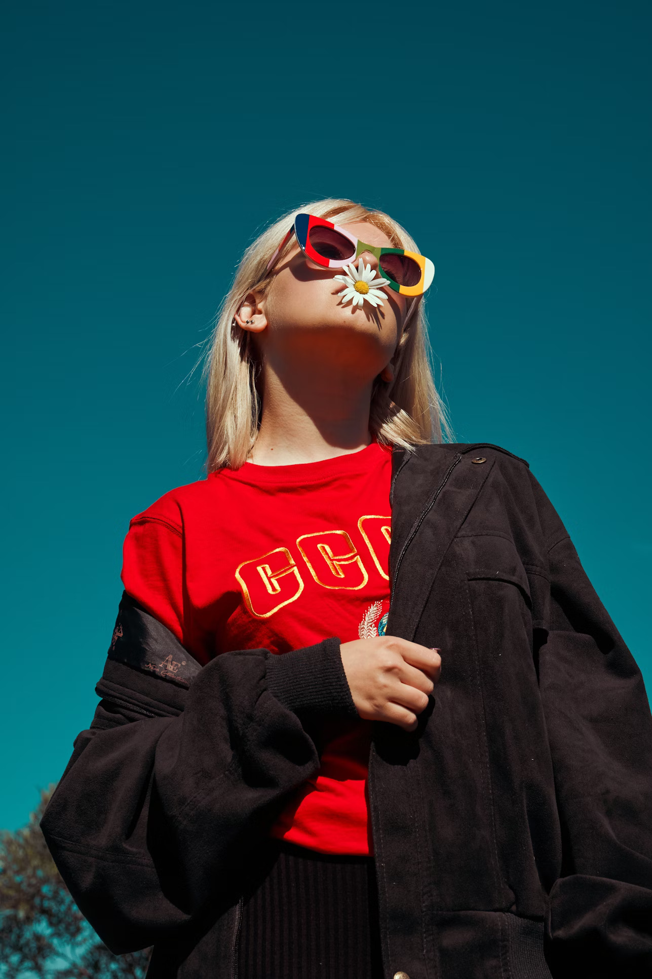 A model wearing Retro Red Streetwear